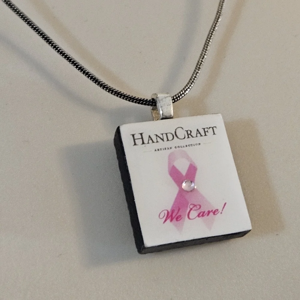 Artisan Breast Cancer Awareness Scrabble Tile Necklace - Picture 10 of 17